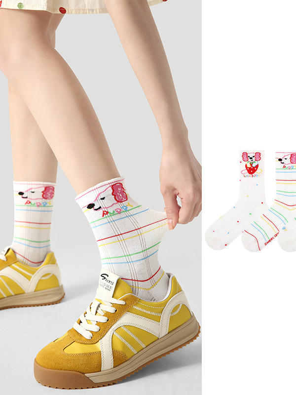 Rainbow striped middle tube socks summer thin mesh breathable cute girl long tube women socks