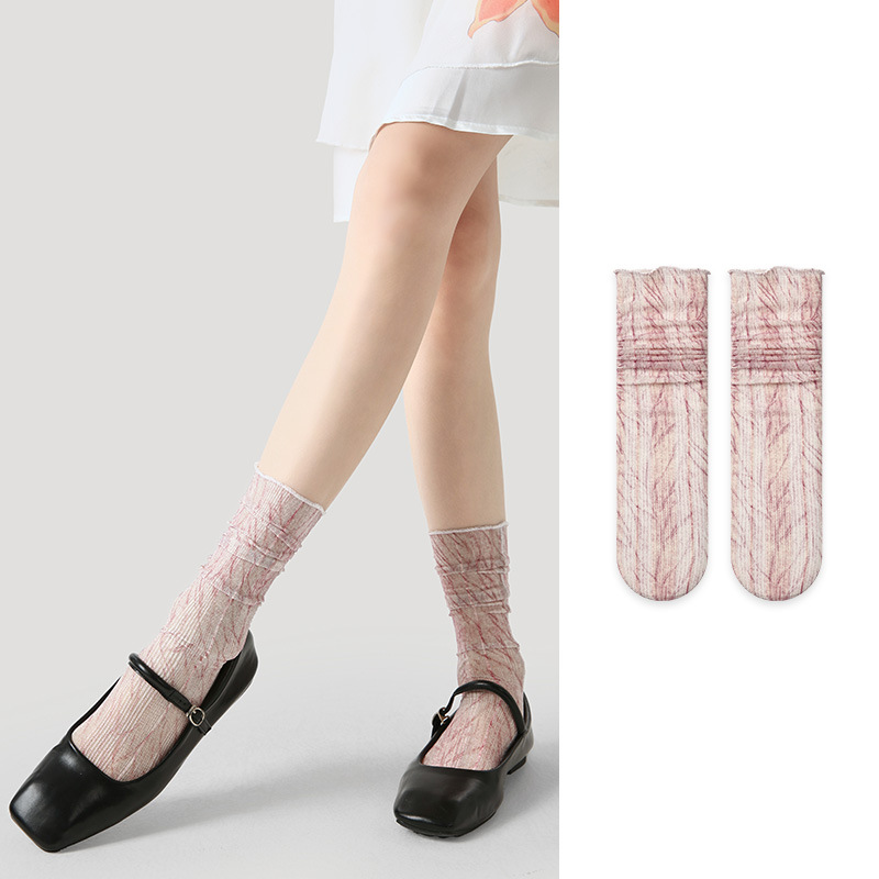 Rose red lace socks women summer thin mesh ins pile socks Mary Jane stockings - Image 4
