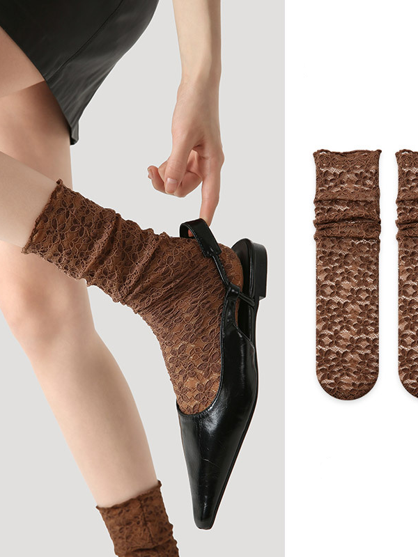 Lace socks women summer thin mesh lace ballet style brown student in s pile socks