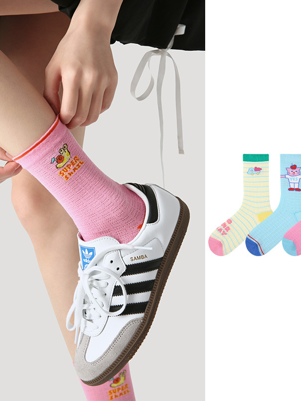 Socks women summer middle tube socks ins trendy mesh breathable striped thin Japanese women's socks