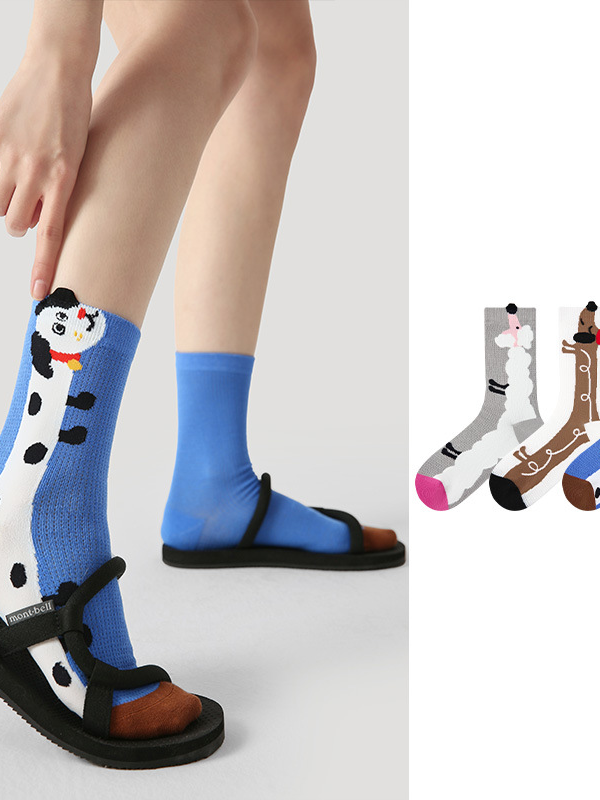 Long three-dimensional puppy animal middle tube socks girls striped color matching mesh breathable women's socks