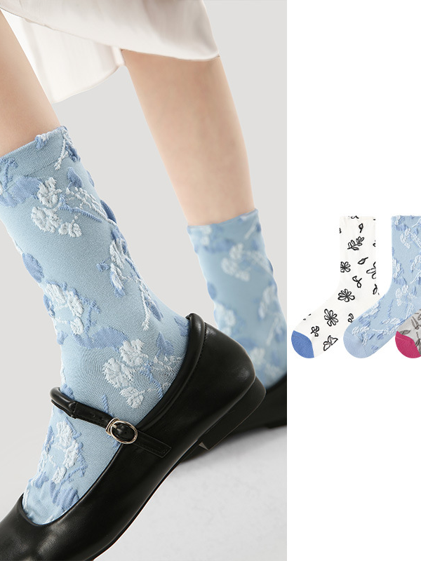 Original women's socks, spring and summer retro embossed socks, middle-tube socks, literary ins trendy socks for women