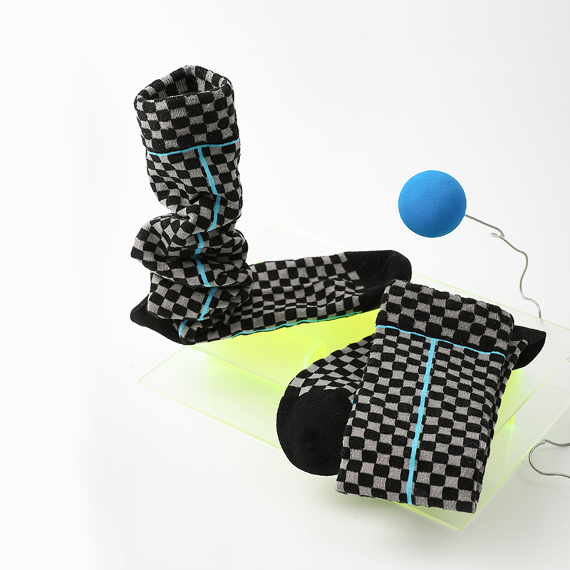 Renaissance original women's socks spring and summer simple plaid mid-length socks calf socks ins versatile pile socks women - Image 6