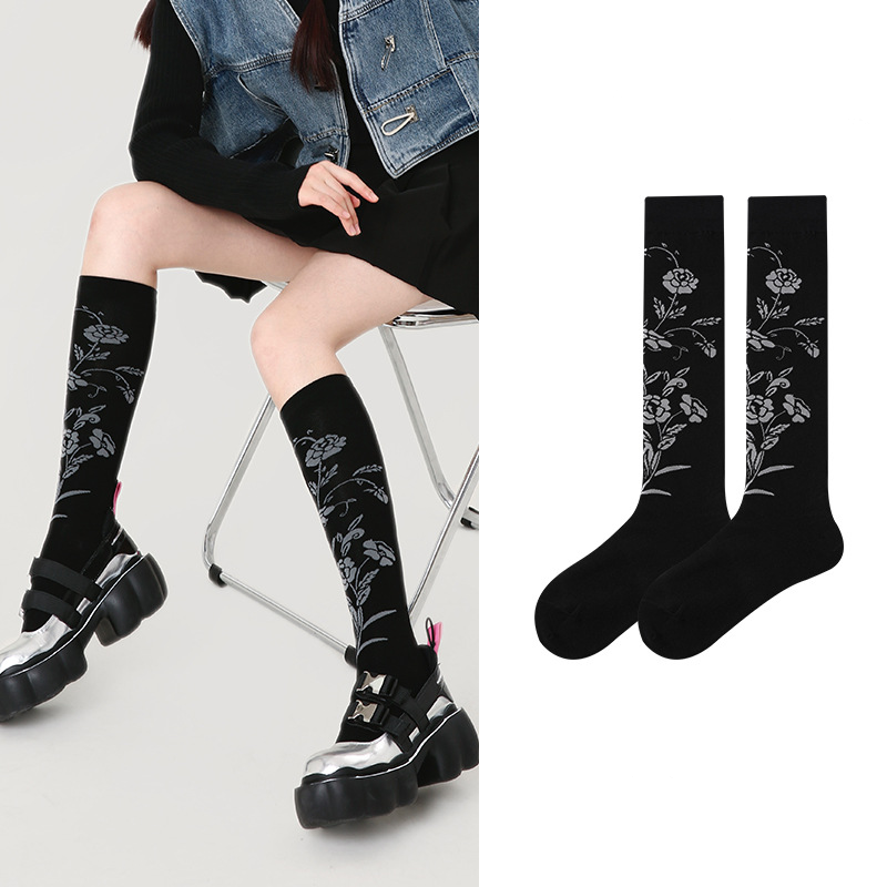 Renaissance original Women's socks, flower stockings, versatile calf socks, combed cotton, ins trendy knee-high socks for women