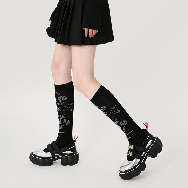 Renaissance original Women's socks, flower stockings, versatile calf socks, combed cotton, ins trendy knee-high socks for women - Image 4
