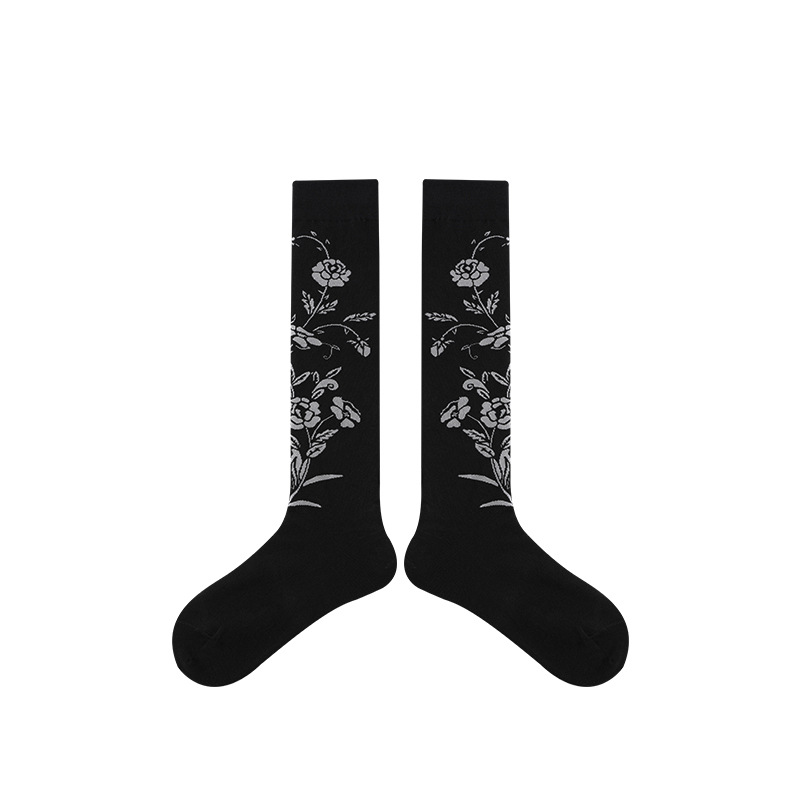 Renaissance original Women's socks, flower stockings, versatile calf socks, combed cotton, ins trendy knee-high socks for women - Image 5