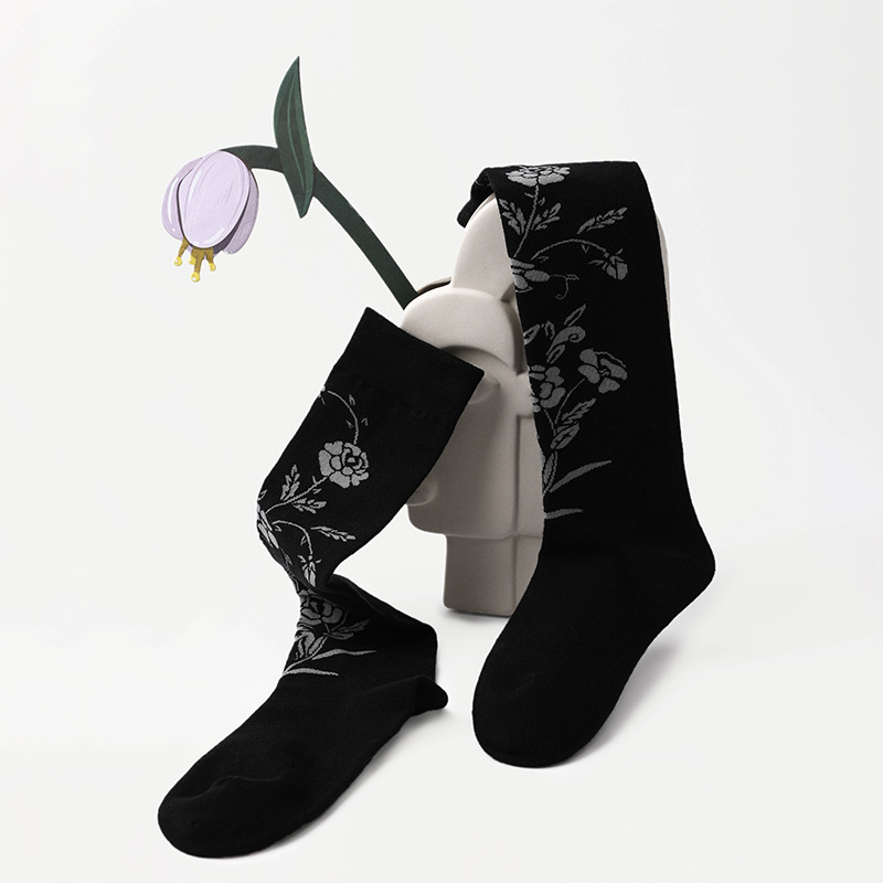 Renaissance original Women's socks, flower stockings, versatile calf socks, combed cotton, ins trendy knee-high socks for women - Image 6