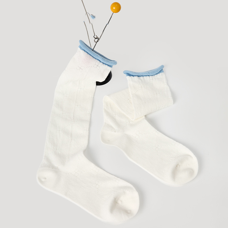 Renaissance original women's socks spring and summer cuffs color matching mid-tube socks diamond mesh breathable solid color calf socks women - Image 3