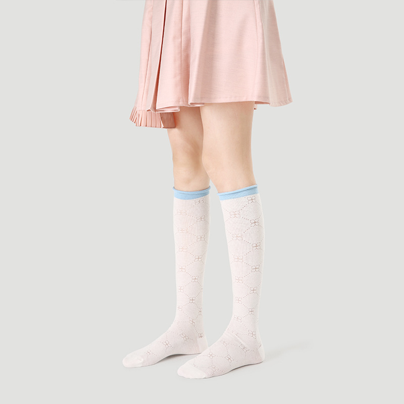 Renaissance original women's socks spring and summer cuffs color matching mid-tube socks diamond mesh breathable solid color calf socks women - Image 6