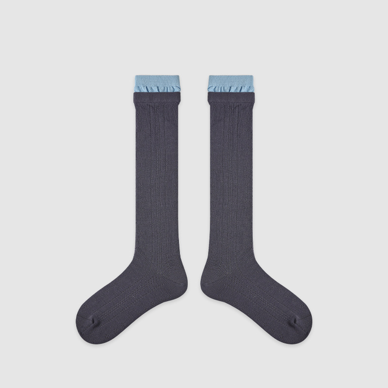 Black Striped Calf Socks - Women's Spring Fashion Contrast Cuff - Image 4