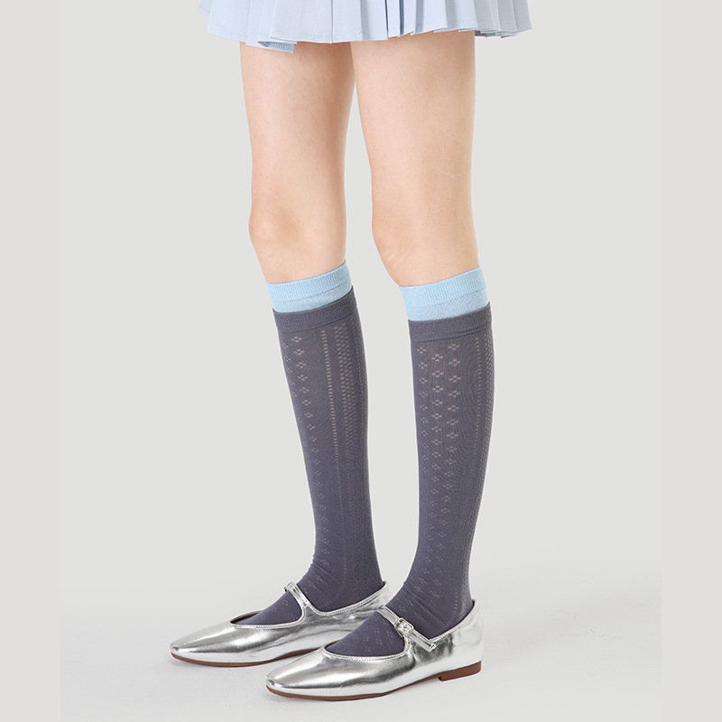 Black Striped Calf Socks - Women's Spring Fashion Contrast Cuff - Image 5