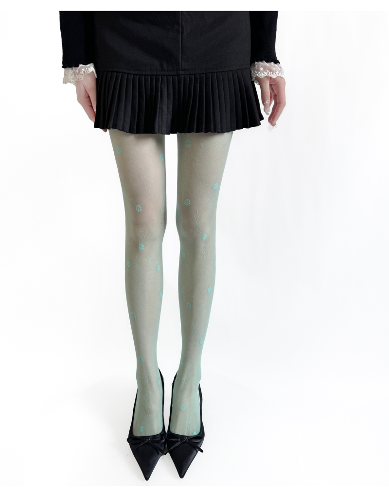 Spring and summer ultra-thin transparent mint green sweet jacquard stockings slim and versatile Japanese JK milky white bottoming socks for women - Image 2