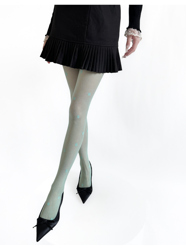 Spring and summer ultra-thin transparent mint green sweet jacquard stockings slim and versatile Japanese JK milky white bottoming socks for women