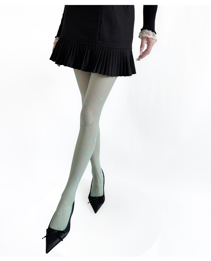 Spring and summer ultra-thin transparent mint green sweet jacquard stockings slim and versatile Japanese JK milky white bottoming socks for women