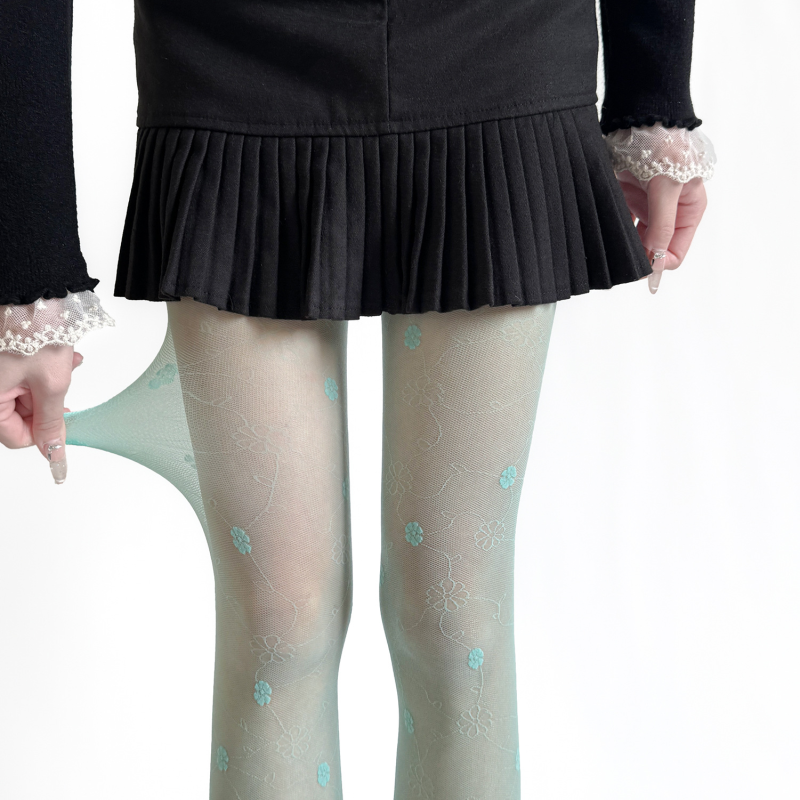 Spring and summer ultra-thin transparent mint green sweet jacquard stockings slim and versatile Japanese JK milky white bottoming socks for women - Image 5