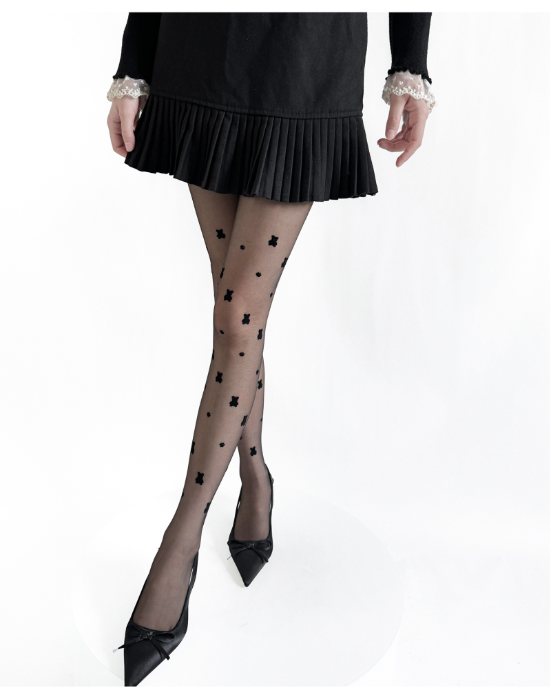 Spring and summer Japanese ins cute style bear three-dimensional flocking core-spun silk ultra-thin transparent stockings JK bottoming pantyhose - Image 9