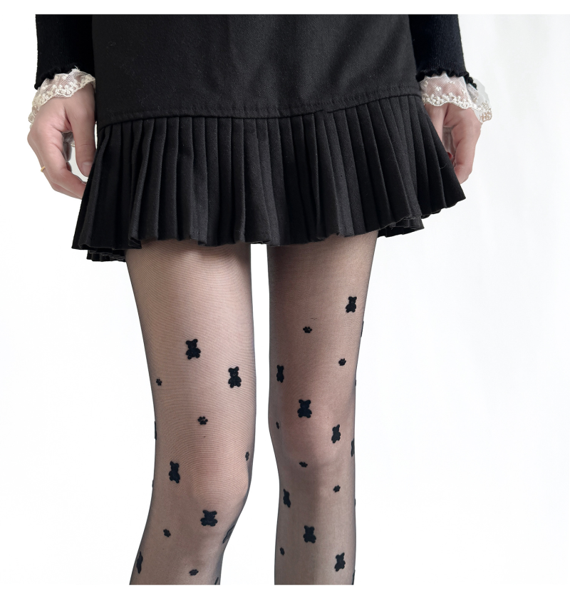 Spring and summer Japanese ins cute style bear three-dimensional flocking core-spun silk ultra-thin transparent stockings JK bottoming pantyhose - Image 12
