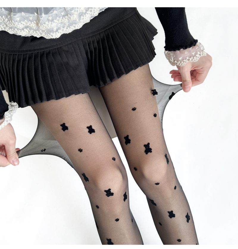 Spring and summer Japanese ins cute style bear three-dimensional flocking core-spun silk ultra-thin transparent stockings JK bottoming pantyhose - Image 15