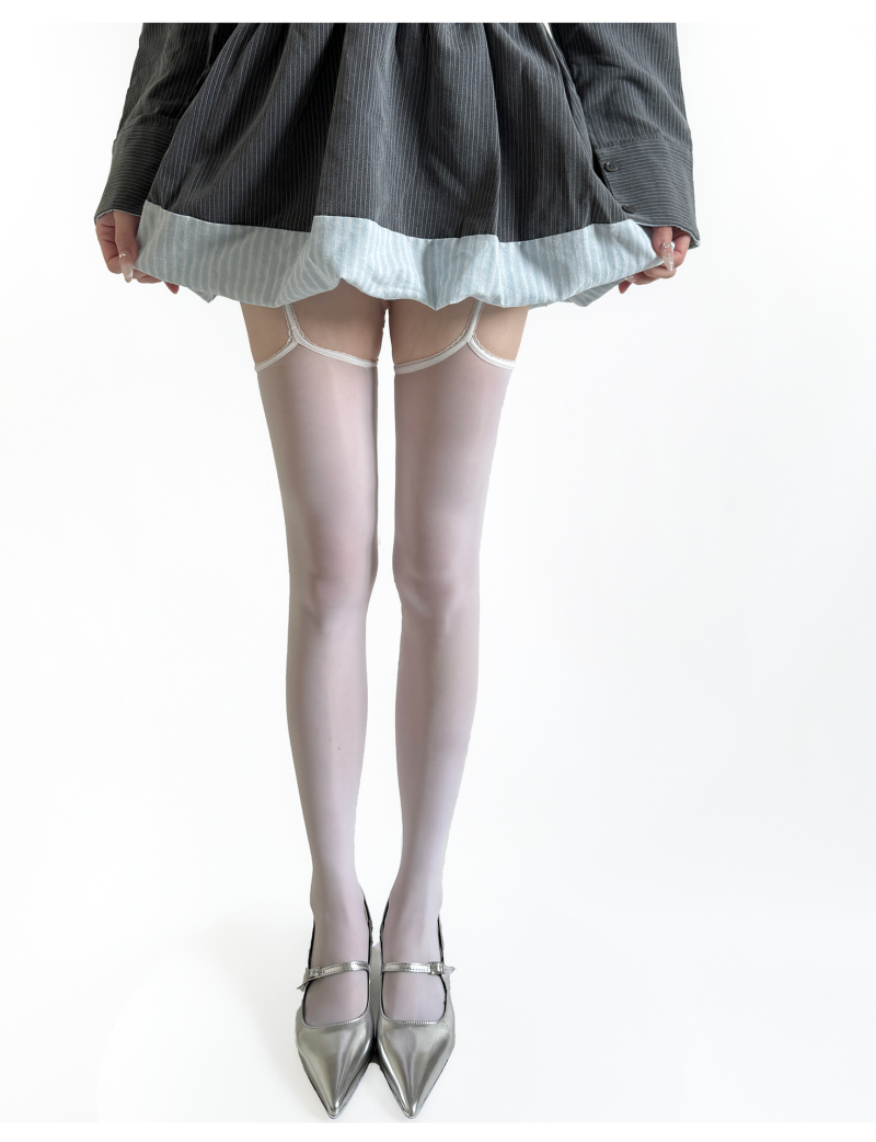 Spring and summer sexy aurora lace one-piece suspenders oily over-the-knee socks pure desire thin horse oil high socks black over-the-knee - Image 7