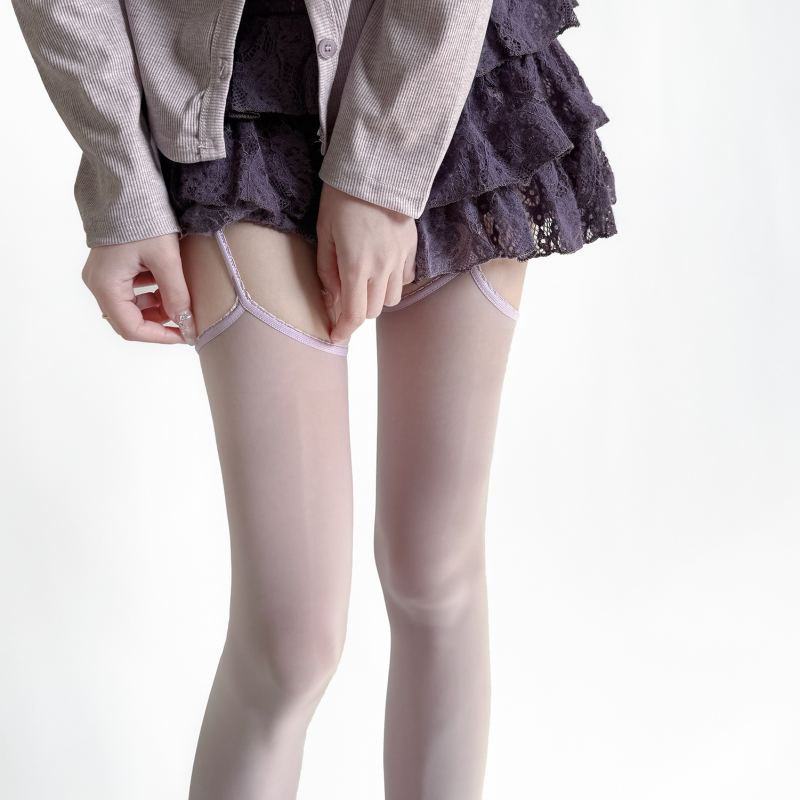 Spring and summer sexy aurora lace one-piece suspenders oily over-the-knee socks pure desire thin horse oil high socks black over-the-knee - Image 12