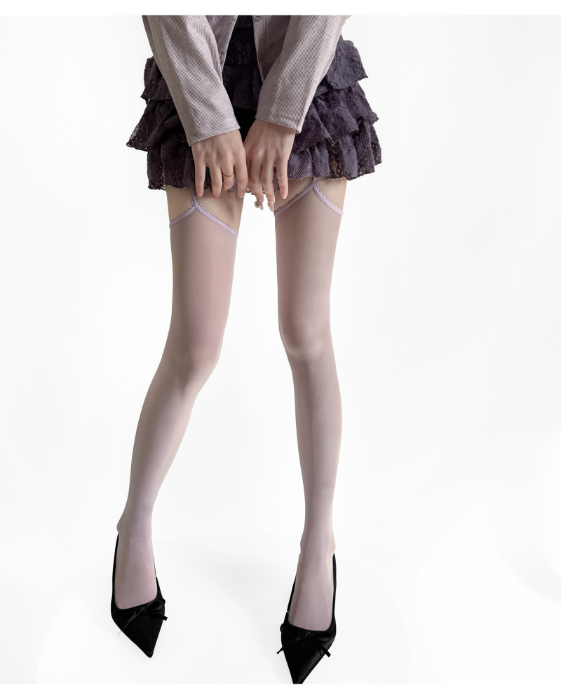 Spring and summer sexy aurora lace one-piece suspenders oily over-the-knee socks pure desire thin horse oil high socks black over-the-knee - Image 13