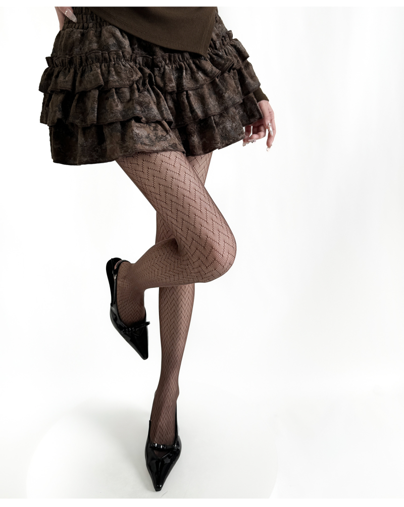 Spring and summer Japanese wave pattern mesh pants seamless ultra-thin pantyhose sexy coffee anti-snagging black bottoming fishnet stockings - Image 8