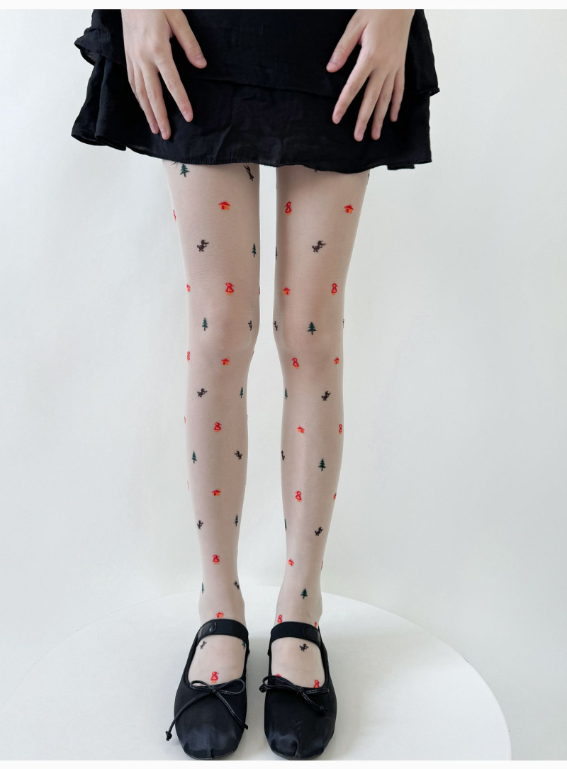 Niche cute Christmas element ultra-thin pantyhose for women milky white sweet thin transparent black sexy stockings for women - Image 2