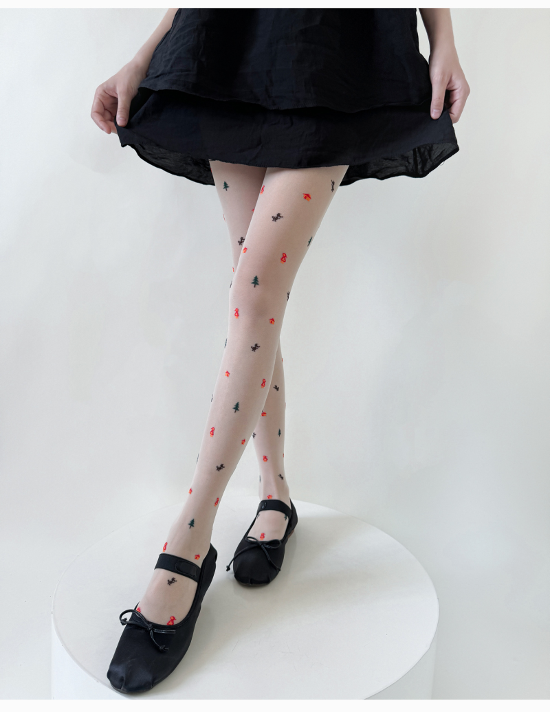 Niche cute Christmas element ultra-thin pantyhose for women milky white sweet thin transparent black sexy stockings for women - Image 3