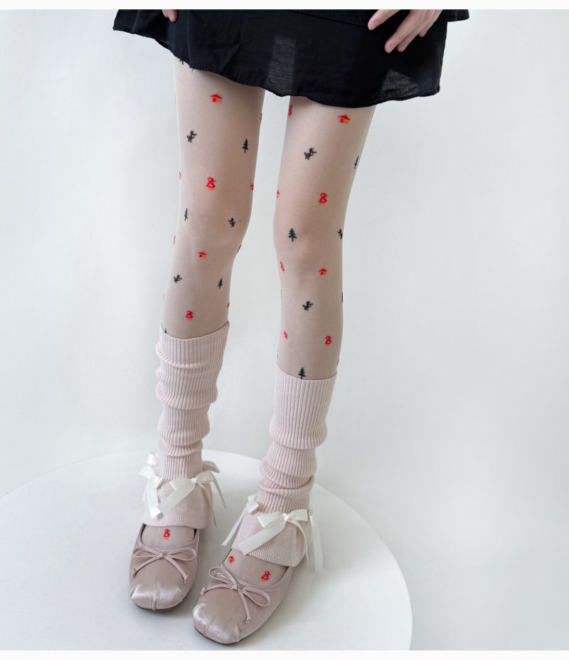 Niche cute Christmas element ultra-thin pantyhose for women milky white sweet thin transparent black sexy stockings for women - Image 4