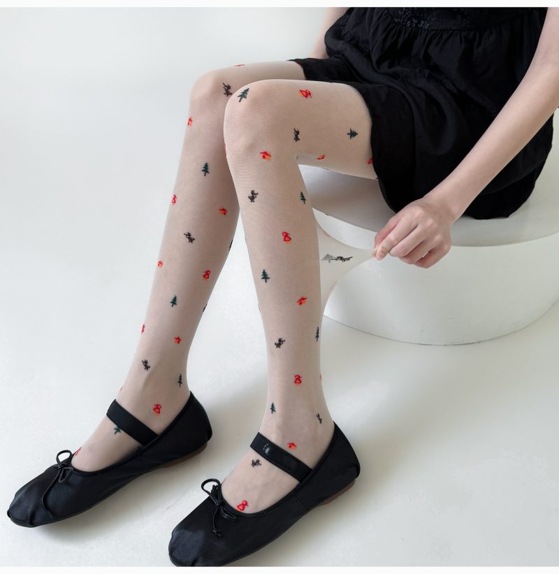 Niche cute Christmas element ultra-thin pantyhose for women milky white sweet thin transparent black sexy stockings for women - Image 6