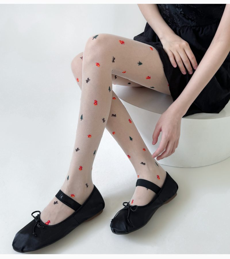Niche cute Christmas element ultra-thin pantyhose for women milky white sweet thin transparent black sexy stockings for women
