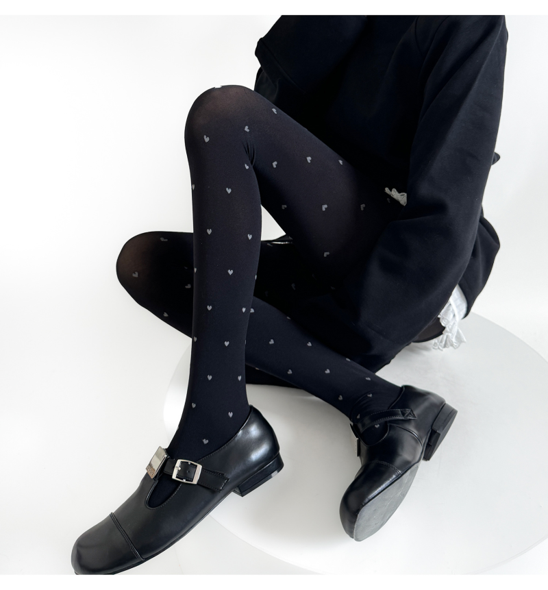 Autumn and winter new love jacquard stockings sweet girl versatile pantyhose milky white slimming linen gray socks black - Image 4