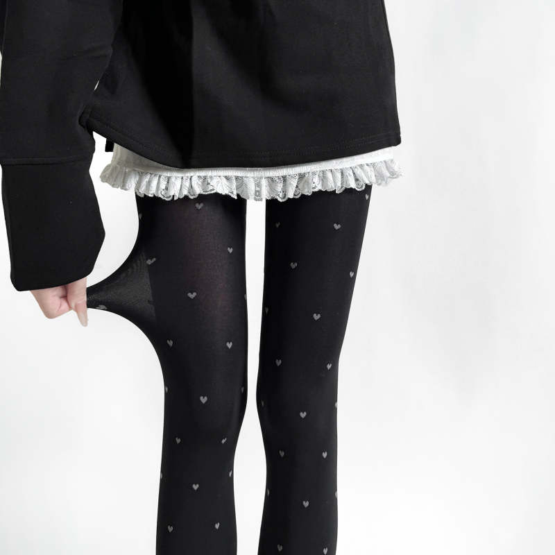 Autumn and winter new love jacquard stockings sweet girl versatile pantyhose milky white slimming linen gray socks black - Image 5