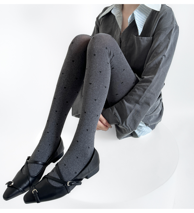 Autumn and winter new love jacquard stockings sweet girl versatile pantyhose milky white slimming linen gray socks black - Image 7