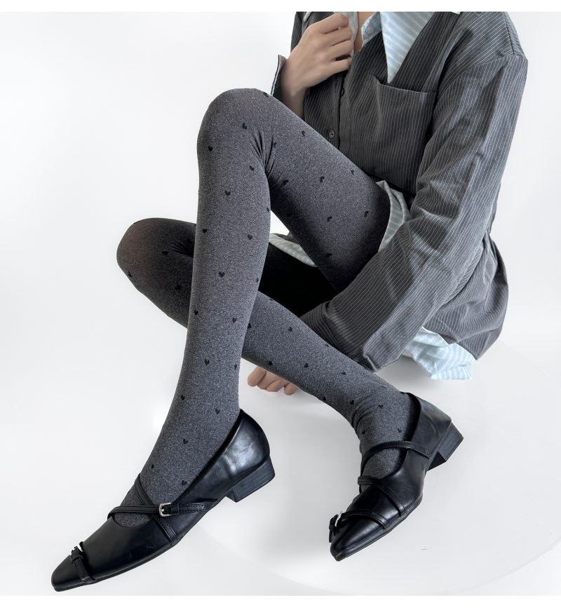 Autumn and winter new love jacquard stockings sweet girl versatile pantyhose milky white slimming linen gray socks black - Image 8