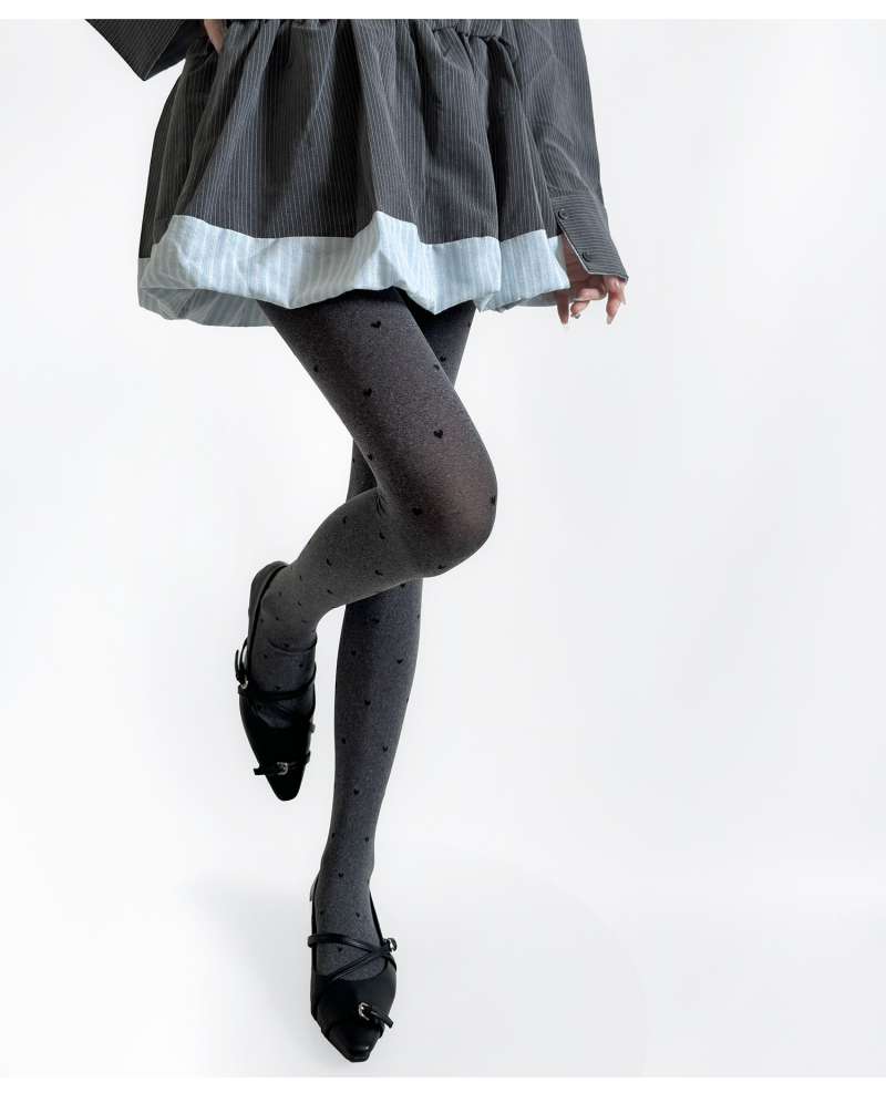 Autumn and winter new love jacquard stockings sweet girl versatile pantyhose milky white slimming linen gray socks black - Image 9