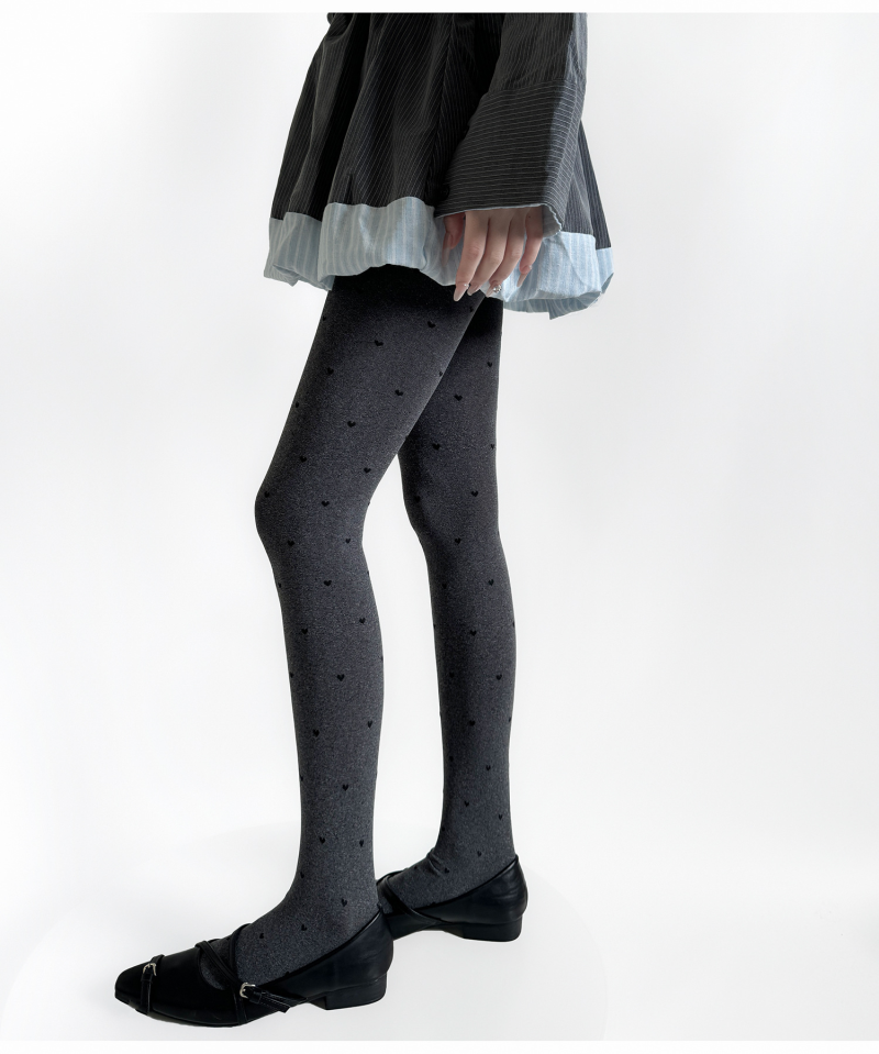 Autumn and winter new love jacquard stockings sweet girl versatile pantyhose milky white slimming linen gray socks black - Image 10