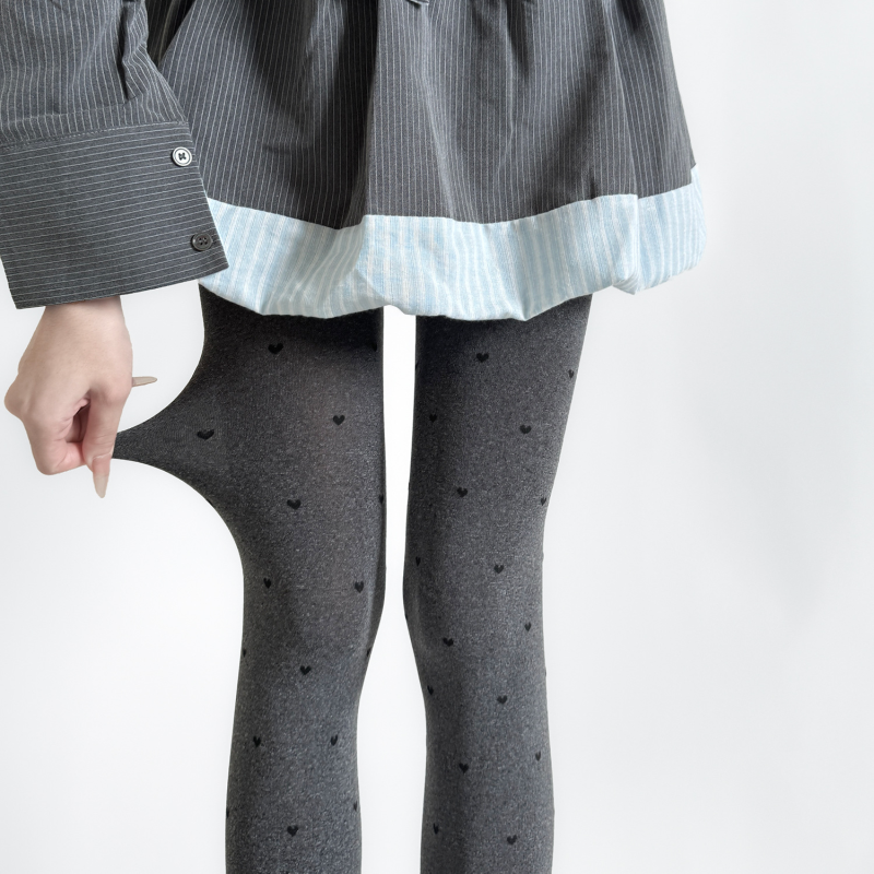 Autumn and winter new love jacquard stockings sweet girl versatile pantyhose milky white slimming linen gray socks black - Image 11