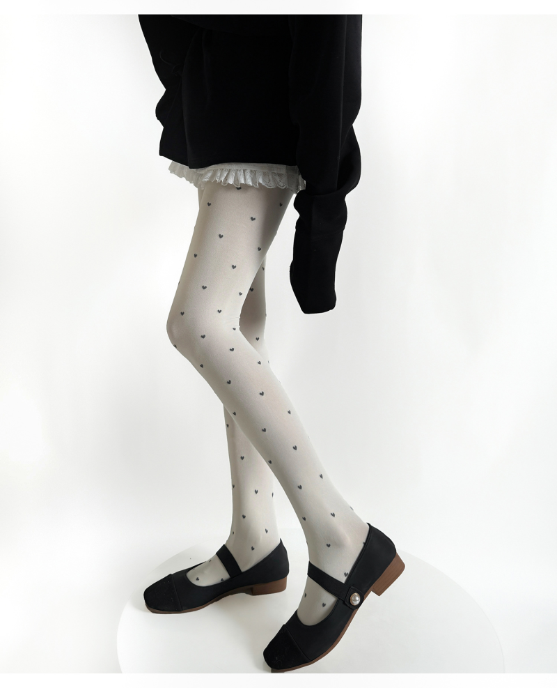 Autumn and winter new love jacquard stockings sweet girl versatile pantyhose milky white slimming linen gray socks black - Image 15