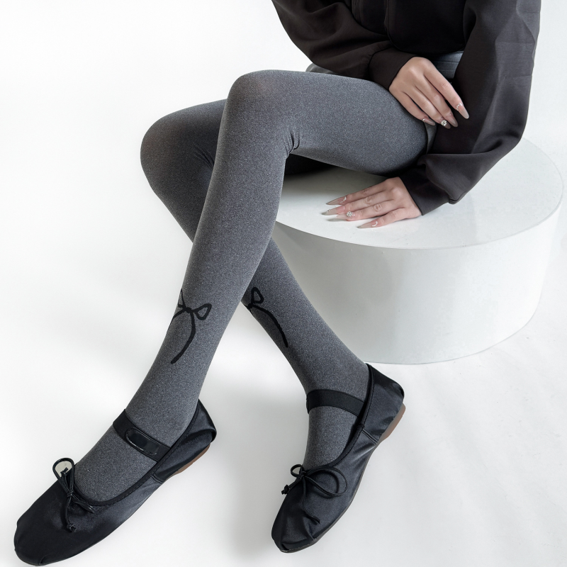 Butterfly Bowknot jacquard pantyhose spring and autumn 120D micro-transparent slimming and thin sweet bottoming socks velvet retro socks - Image 2
