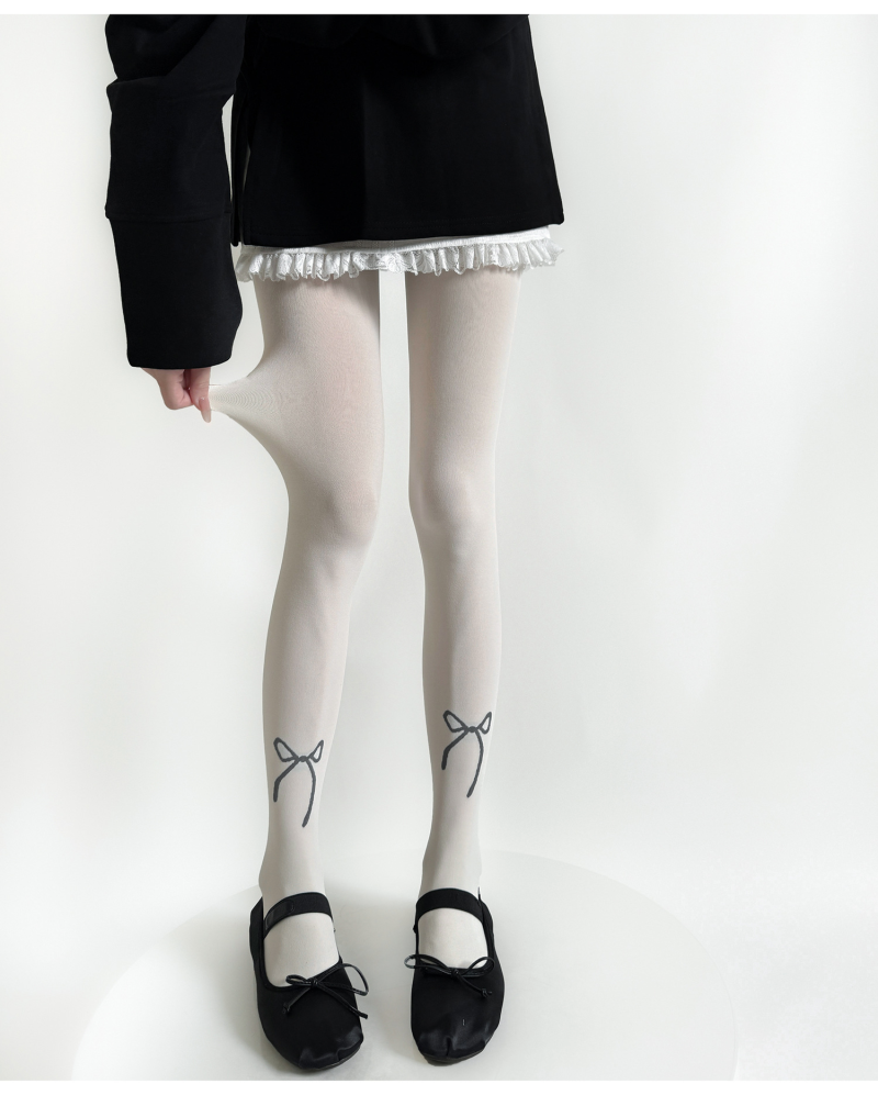 Butterfly Bowknot jacquard pantyhose spring and autumn 120D micro-transparent slimming and thin sweet bottoming socks velvet retro socks - Image 9