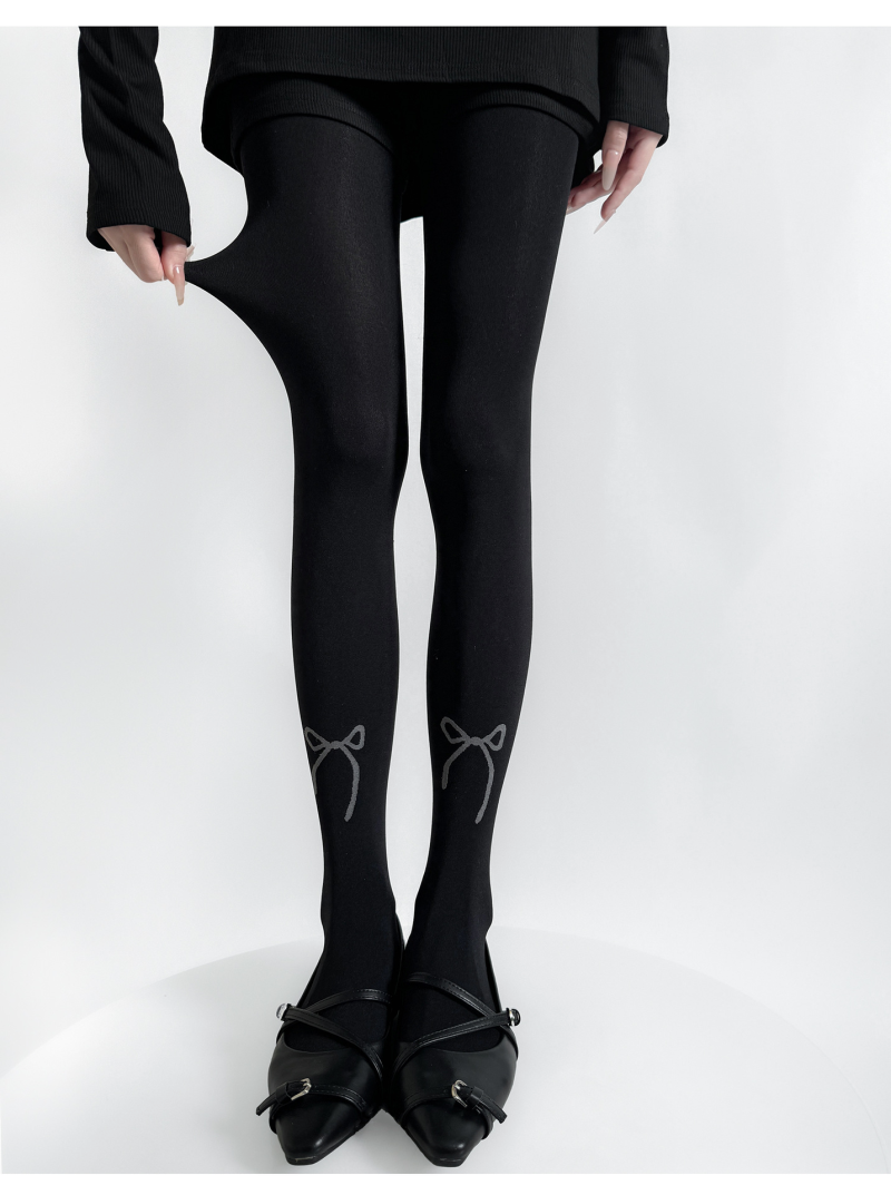 Butterfly Bowknot jacquard pantyhose spring and autumn 120D micro-transparent slimming and thin sweet bottoming socks velvet retro socks - Image 13