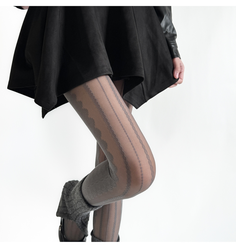 Autumn and winter sexy gray jacquard stockings pure desire vertical stripe bottoming socks hot girl layered versatile bottoming pantyhose spring and autumn - Image 2