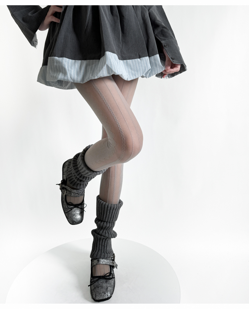 Autumn and winter sexy gray jacquard stockings pure desire vertical stripe bottoming socks hot girl layered versatile bottoming pantyhose spring and autumn - Image 13