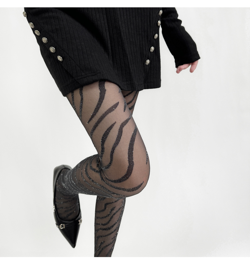 Black stockings women sexy silver zebra pattern jacquard pantyhose pure desire design niche personality bottoming socks - Image 2