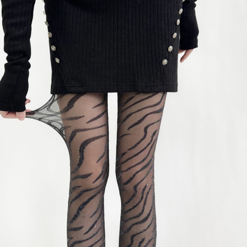 Black stockings women sexy silver zebra pattern jacquard pantyhose pure desire design niche personality bottoming socks - Image 8