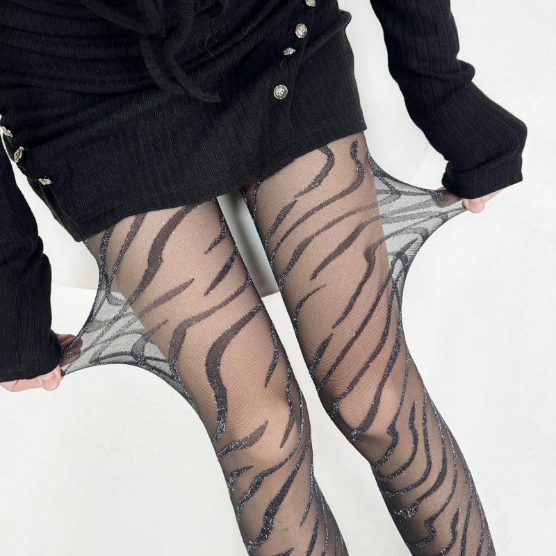 Black stockings women sexy silver zebra pattern jacquard pantyhose pure desire design niche personality bottoming socks - Image 12