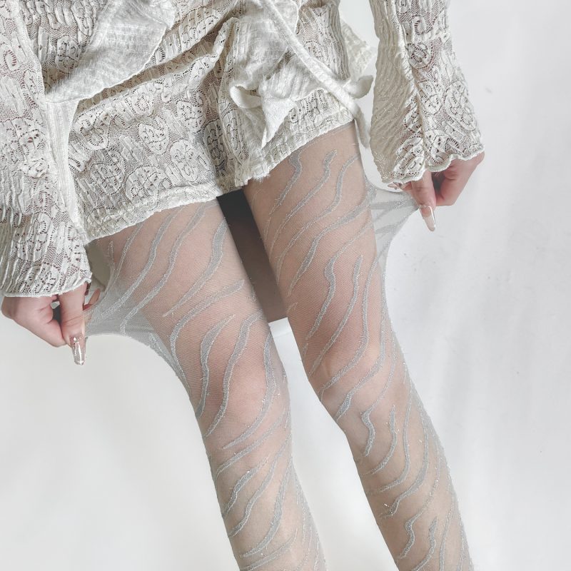 Black stockings women sexy silver zebra pattern jacquard pantyhose pure desire design niche personality bottoming socks - Image 16