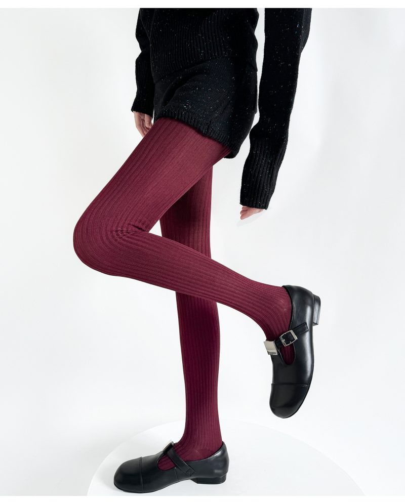 Autumn and winter miu series vertical stripes slim leggings women mercerized cotton gray ins wear ankola red pantyhose - Image 4