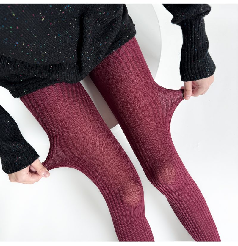 Autumn and winter miu series vertical stripes slim leggings women mercerized cotton gray ins wear ankola red pantyhose - Image 7